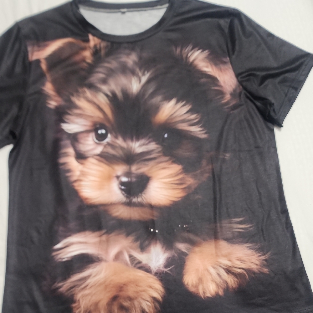 Adorable Puppy Print Black T-Shirt